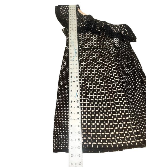 J.Crew Collection One Shoulder Mini Dress Womens Black 12 Eyelet Lace Ruffle - Picture 9 of 16
